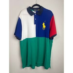Polo Ralph Lauren Mens Blue Multi Colorblock Big Pony Custom Shirt Size 2XL